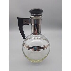 Vintage Inland Glass Silver Trim Coffee Carafe Cork Lid Dorothy Thorpe Style 6”
